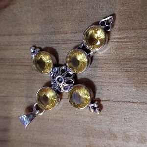 CITRINE Sterling Silver Cross Pendant